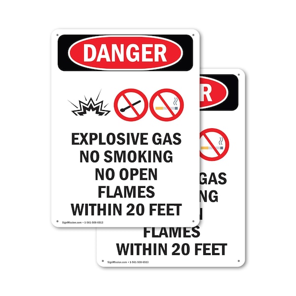 Signmission Explosive Gas No Smoking Danger Sign, Plastic, 10in W x 14in L, 2PK OS-2PACK-DS-P-1014-V-1209 - main